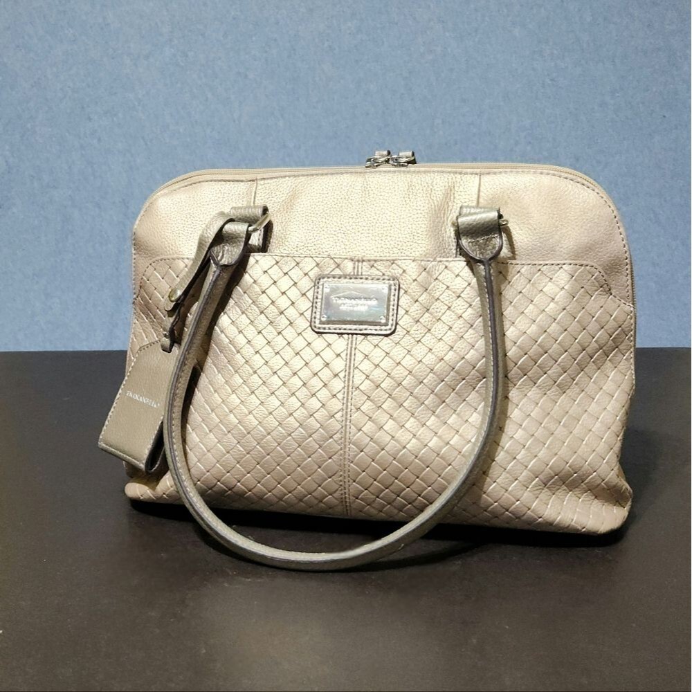 Tignanello woven champagne genuine leather shoulder bag